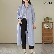 【AMIEE】休閒排扣長版襯衫洋裝(3色/M-2XL/KDDQ-9921) M 藍色