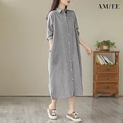 【AMIEE】休閒排扣長版襯衫洋裝(3色/M-2XL/KDDQ-9921) M 黑色