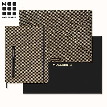 MOLESKINE 金蔥系列限量禮盒-KAWECO鋼筆+墨水+收納袋+XL型 橫線筆記本金