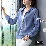 【Jilli~ko】純色連帽開衫針織衛衣外套女寬鬆短款韓版 J11124  FREE 藍色