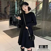 【Jilli~ko】韓版麻花針織拼接連衣裙女收腰顯瘦裙 J11193  FREE 黑色