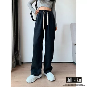 【Jilli~ko】日系萊賽爾垂感闊腿休閒水洗休閒牛仔褲 M-XL J9594  M 黑色