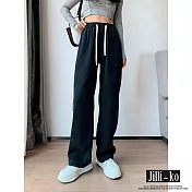 【Jilli~ko】日系萊賽爾垂感闊腿休閒水洗休閒牛仔褲 M-XL J9594 XL 黑色