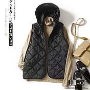 【Jilli~ko】氣質菱格寬鬆無袖輕薄保暖連帽羽絨棉服 J11253  FREE 黑色