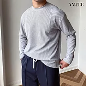 【AMIEE】簡約日系純色百搭長袖上衣(男裝/KDTQ-T551) XL 灰色