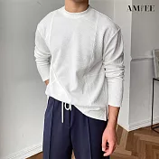 【AMIEE】簡約日系純色百搭長袖上衣(男裝/KDTQ-T551) L 白色