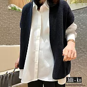 【Jilli~ko】韓國chic風V領針織馬甲女外搭疊穿寬鬆毛衣 J11153  FREE 深藍色