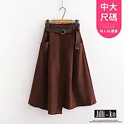 【Jilli~ko】不規則半身裙女口袋高腰顯瘦中長款中大尺碼 J11221  FREE 咖色