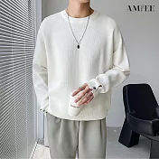 【AMIEE】純色圓領百搭質感針織衫(男裝/KDTQ-D289) L 白色
