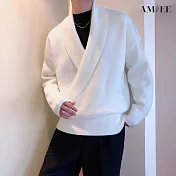 【AMIEE】韓國歐爸交叉純色針織外套(男裝/KDCQ-3371) L 白色