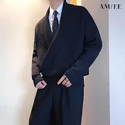 【AMIEE】韓國歐爸交叉純色針織外套(男裝/KDCQ-3371) XL 黑色