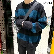 【AMIEE】軟糯感小奶狗風條紋針織衫(男裝/KDTQ-B57) L 藍色