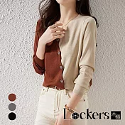 【Lockers 木櫃】秋季女裝不對稱撞色針織衫上衣 L112111302 M 淺棕色M