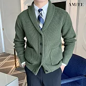 【AMIEE】英倫風大翻領質感針織外套(男裝/KDCQ-3452) XL 軍綠