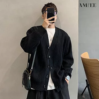 【AMIEE】復古款質感型男百搭針織外套(男裝/KDCQ-3459) M 黑色
