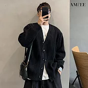 【AMIEE】復古款質感型男百搭針織外套(男裝/KDCQ-3459) XL 黑色