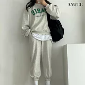 【AMIEE】韓系PARIS棉質休閒運動2件套裝(3色/M-3XL/KDAQ-807) 3XL 淺灰
