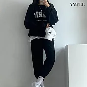 【AMIEE】韓系PARIS棉質休閒運動2件套裝(3色/M-3XL/KDAQ-807) M 黑色