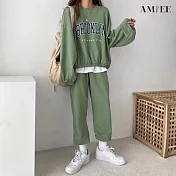【AMIEE】韓系美式棉質休閒運動2件套裝(4色/M-3XL/KDAQ-809) M 綠色