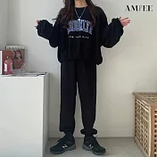 【AMIEE】韓系美式棉質休閒運動2件套裝(4色/M-3XL/KDAQ-809) 2XL 黑色
