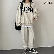 【AMIEE】韓系STORM棉質休閒運動2件套裝(3色/M-3XL/KDAQ-822) M 淺灰