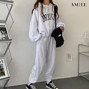 【AMIEE】韓系美式棉質休閒帽T2件套裝(5色/M-3XL/KDAQ-0178) XL 淺灰