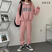【AMIEE】韓系美式棉質休閒帽T2件套裝(5色/M-3XL/KDAQ-0178) 2XL 粉色