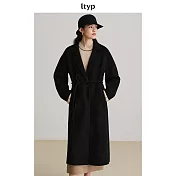 ltyp旅途原品 100支100%澳洲綿羊毛雙面呢長款大衣女秋冬毛呢外套 M L XL L 經典黑