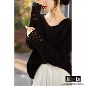 【Jilli~ko】羊絨感套頭針織衫小花邊鏤空長袖軟糯毛衣 J11271  FREE 黑色