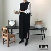 【Jilli~ko】長款馬甲針織連衣裙韓國INS風長款背心毛衣 1612 FREE 黑色