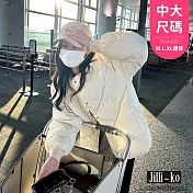 【Jilli~ko】羽絨棉服女短款輕薄無領菱格外套中大尺碼 J11230  FREE 白色
