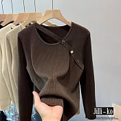 【Jilli~ko】針織打底衫女設計感長袖上衣 J11276  FREE 咖色