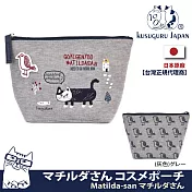【Kusuguru Japan】日本眼鏡貓Matilda-san打孔針織化妝包 收納包 零錢包 手拿包 -灰色