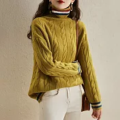 【MsMore】 韓版寬鬆慵懶風麻花毛衣高領加厚保暖撞色外穿針織衫# 120135 FREE 黃色
