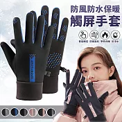 【EZlife】加絨防風防水保暖觸屏手套 男款-藍色