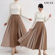 【AMIEE】設計感優雅撞色加厚長裙(2色/M-L/KDSQ-8820) L 卡其