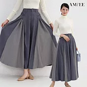 【AMIEE】設計感優雅撞色加厚長裙(2色/M-L/KDSQ-8820) L 藍灰
