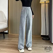 【初色】鬆緊高腰素色寬鬆垂感顯瘦闊腿休閒長褲-共3色-31480(M-2XL可選) XL 灰色