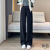 【初色】鬆緊高腰素色寬鬆垂感顯瘦闊腿休閒長褲-共3色-31480(M-2XL可選) XL 黑色
