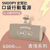 【正版授權】SNOOPY史努比 復刻經典色系 6000series Lightning 口袋PD快充 隨身行動電源 表情系列-咖