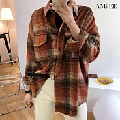 【AMIEE】溫暖磨毛棉格子襯衫外套(磚橘色/S-XL/KDCQ-3863) S 磚橘色