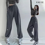 【AMIEE】休閒高腰寬鬆直筒縮口棉褲(4色/M-2XL/KDPQ-215) L 深灰