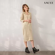 【AMIEE】甜美氣質純色連帽洋裝(4色/M-2XL/KDDQ-9959) M 米白