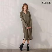 【AMIEE】甜美氣質純色連帽洋裝(4色/M-2XL/KDDQ-9959) M 軍綠