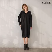 【AMIEE】甜美氣質純色連帽洋裝(4色/M-2XL/KDDQ-9959) M 黑色