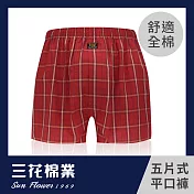 【SunFlower三花】三花平口褲.男內褲.四角褲 L 紅格