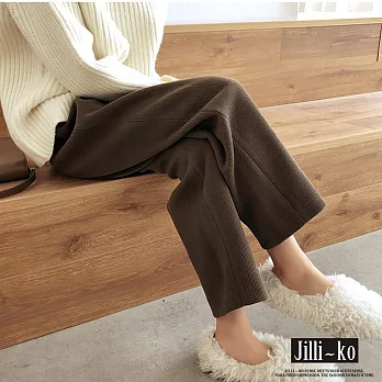 【Jilli~ko】秋冬燈芯絨寬版九分褲中大尺碼 J8585  FREE 咖色