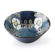 【日本Aito】美濃燒|日式浮雕小花陶瓷飯碗380ml ‧ 午夜藍