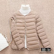 【Jilli~ko】短款輕薄羽絨棉服無領修身圓領保暖外套 J11292 FREE 卡其