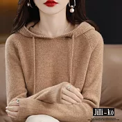 【Jilli~ko】連帽針織衫抽繩休閒款套頭毛衣衛衣 J11359  FREE 卡其